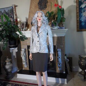 Escada Beige/Brown Animal Jacquard Silk Blazer & Wool Skirt Set – Size US 6/4